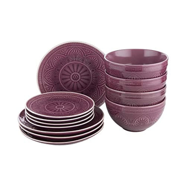 BUTLERS SUMATRA 12-piece stoneware dinnerware set for 4 people | 4 bowls, breakfast plates, and dinner plates | patterned tableware | dishwasher and microwave safe on sale